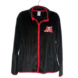 Disney Black Fleece Jacket with Zipper Kissing Mickey and Minnie Mouse Size XL
